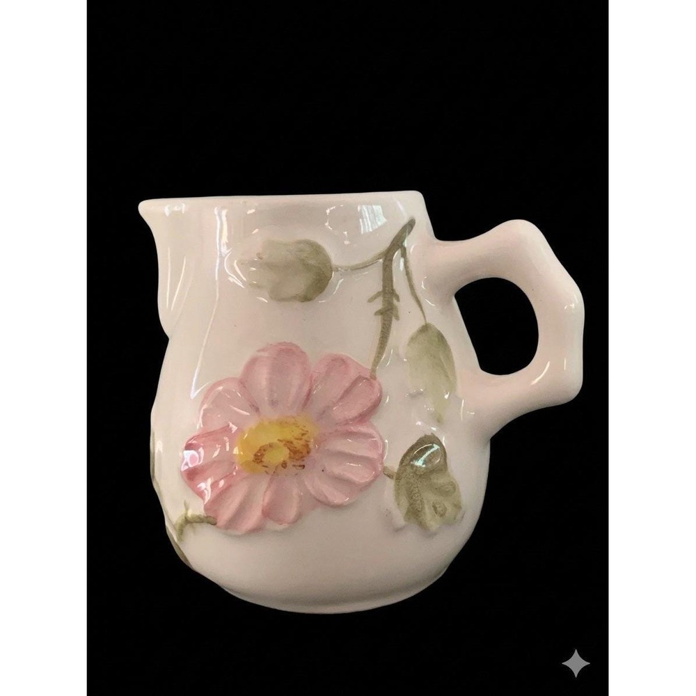 Vintage Brazil Ceramic Floral Creamer Pitcher Pink Zinnia Handcrafted - Picture 2 of 3